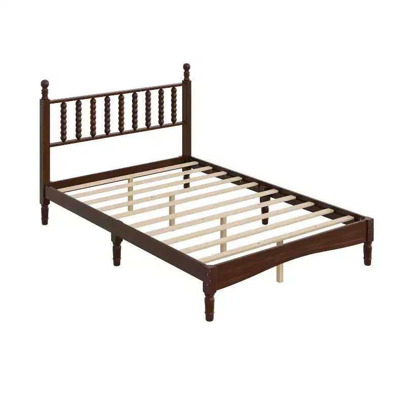 Letto a piattaforma in legno Full/King Size con testiera a zucca, telaio del letto in stile retrò, nessuna rete a molle necessaria, noce/naturale - ModernLuxe