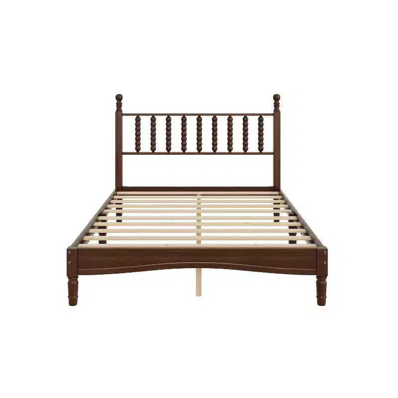 Letto a piattaforma in legno Full/King Size con testiera a zucca, telaio del letto in stile retrò, nessuna rete a molle necessaria, noce/naturale - ModernLuxe