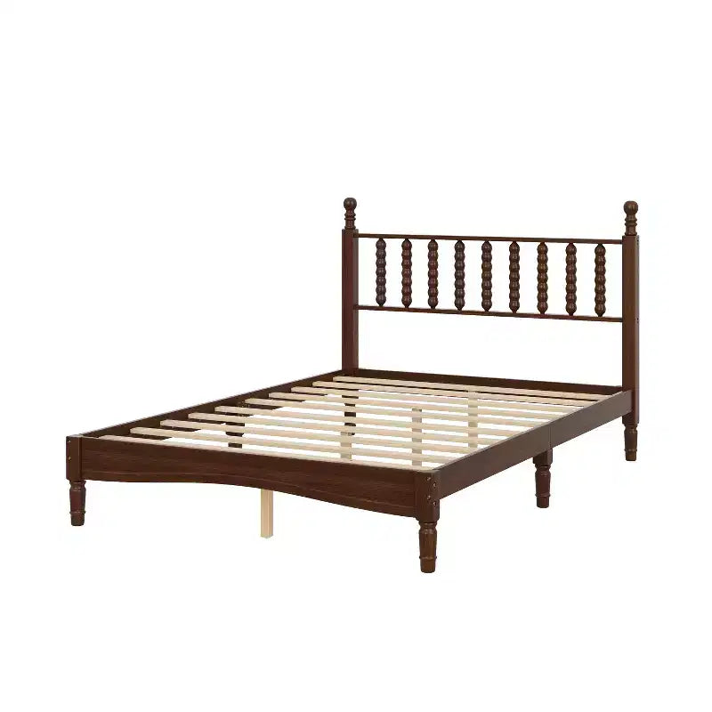 Letto a piattaforma in legno Full/King Size con testiera a zucca, telaio del letto in stile retrò, nessuna rete a molle necessaria, noce/naturale - ModernLuxe
