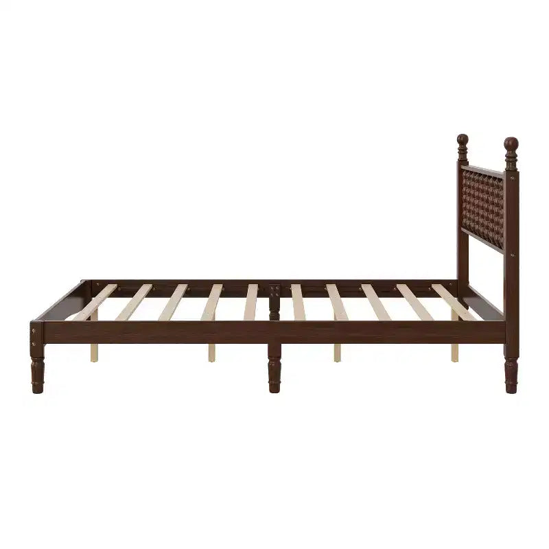 Letto a piattaforma in legno Full/King Size con testiera a zucca, telaio del letto in stile retrò, nessuna rete a molle necessaria, noce/naturale - ModernLuxe