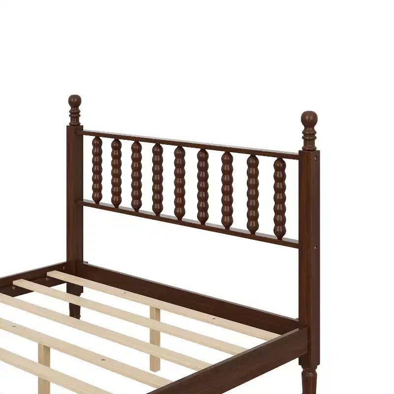 Letto a piattaforma in legno Full/King Size con testiera a zucca, telaio del letto in stile retrò, nessuna rete a molle necessaria, noce/naturale - ModernLuxe