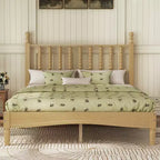 Letto a piattaforma in legno Full/King Size con testiera a zucca, telaio del letto in stile retrò, nessuna rete a molle necessaria, noce/naturale - ModernLuxe