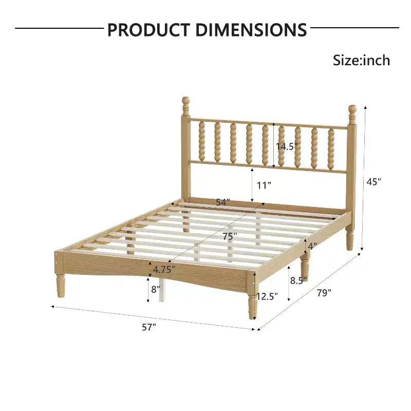 Letto a piattaforma in legno Full/King Size con testiera a zucca, telaio del letto in stile retrò, nessuna rete a molle necessaria, noce/naturale - ModernLuxe