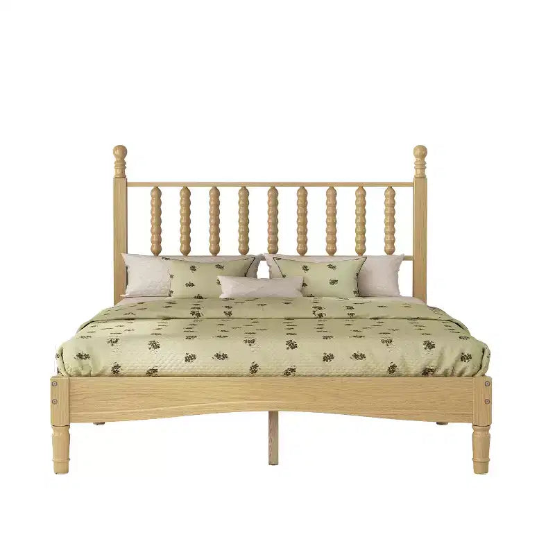 Letto a piattaforma in legno Full/King Size con testiera a zucca, telaio del letto in stile retrò, nessuna rete a molle necessaria, noce/naturale - ModernLuxe