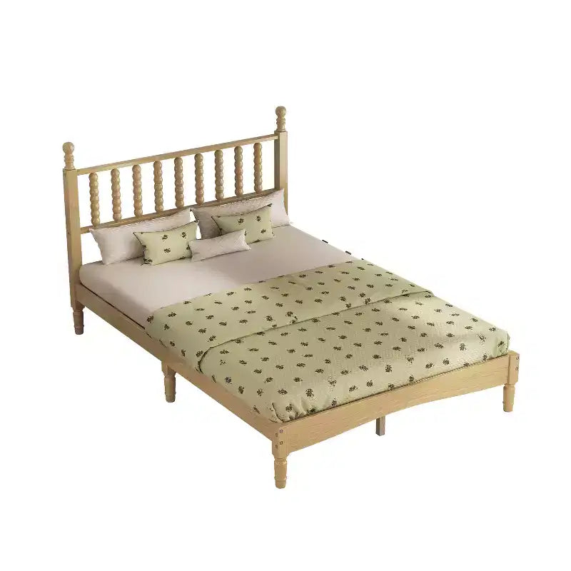 Letto a piattaforma in legno Full/King Size con testiera a zucca, telaio del letto in stile retrò, nessuna rete a molle necessaria, noce/naturale - ModernLuxe