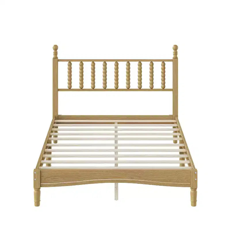 Letto a piattaforma in legno Full/King Size con testiera a zucca, telaio del letto in stile retrò, nessuna rete a molle necessaria, noce/naturale - ModernLuxe