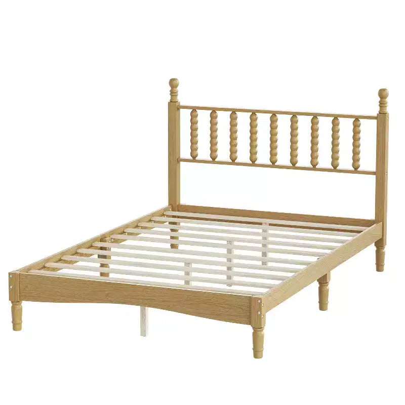 Letto a piattaforma in legno Full/King Size con testiera a zucca, telaio del letto in stile retrò, nessuna rete a molle necessaria, noce/naturale - ModernLuxe