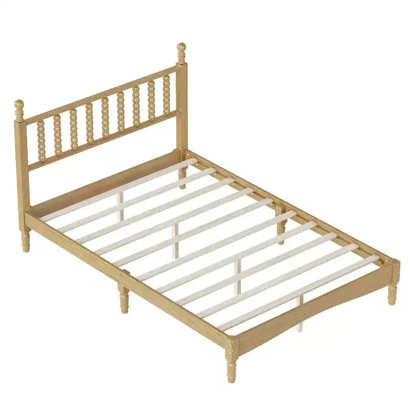 Letto a piattaforma in legno Full/King Size con testiera a zucca, telaio del letto in stile retrò, nessuna rete a molle necessaria, noce/naturale - ModernLuxe