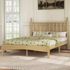 Full/King Size Wood Platform Bed with Gourd Headboard, Retro Style Bed Frame, No Box Spring Needed, Walnut/Natural - ModernLuxe