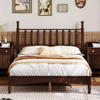 Letto a piattaforma in legno Full/King Size con testiera a zucca, telaio del letto in stile retrò, nessuna rete a molle necessaria, noce/naturale - ModernLuxe