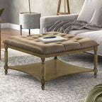 Galano Marcello Upholstered Coffee Table - Antique Oak/Velvet Brown
