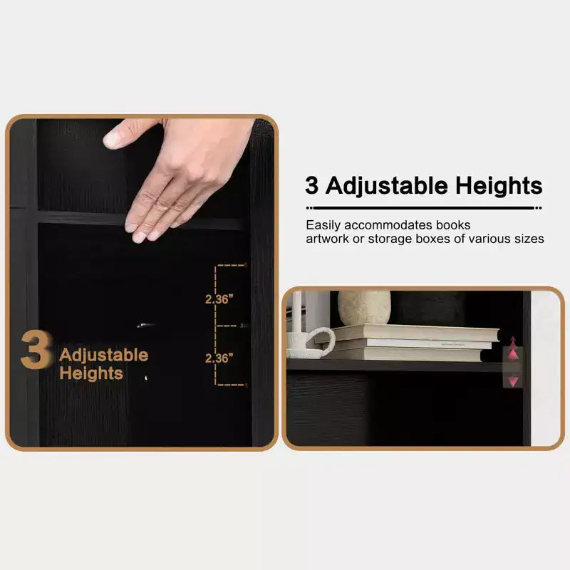 Libreria a 6 ripiani con ante e cassetti, libreria con 3 ripiani aperti, libreria in legno con armadietto per casa, ufficio, soggiorno, camera da letto