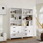 Libreria a 6 ripiani con ante e cassetti, libreria con 3 ripiani aperti, libreria in legno con armadietto per casa, ufficio, soggiorno, camera da letto