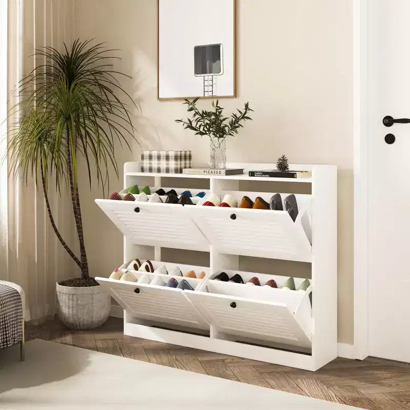 Scarpiera con ante a ribalta, Scarpiera stretta con gambe in legno, Organizzatore per scarpe da terra per ingresso, camera da letto, soggiorno