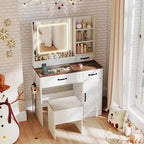 Costway Toeletta con Specchio e Prese di Corrente Tavolo da Trucco con Illuminazione a 3 Colori