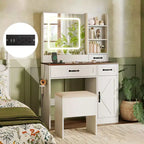 Costway Toeletta con Specchio e Prese di Corrente Tavolo da Trucco con Illuminazione a 3 Colori