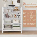 Comò a 5 cassetti, cassettiera organizer moderna con cassetti portaoggetti, cassettiere in legno per camera da letto, ingresso, corridoio