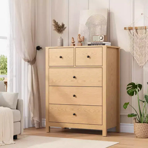5 Drawer Dresser, Modern Dresser Organizer with Storage Drawers, Wooden Chests of Drawers for Bedroom, Entryway, Hallway