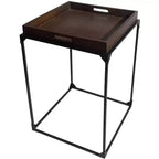 HomeRoots 29 Dark Brown and Black Solid Wood and Iron Square Frame End Table