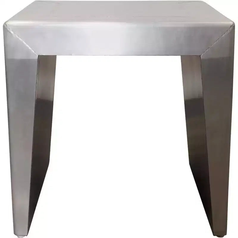 HomeRoots 24 Silver Aluminum and Solid Wood Square Sled End Table