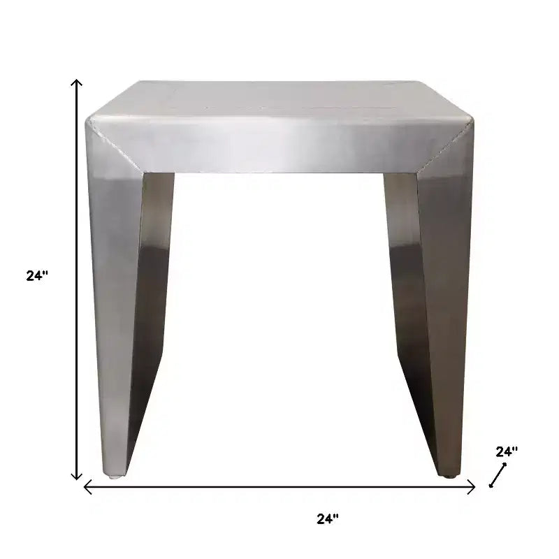 HomeRoots 24 Tavolino quadrato con base a slitta in alluminio argento e legno massello