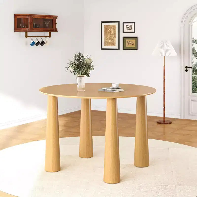 PexFix Tavolo da Pranzo Rotondo da 45 pollici Tavolo da Cucina per 4 Persone con Bordo a Forma di Arco e 4 Gambe Affusolate per Soggiorno Sala da Pranzo Caffè Ufficio Robusto Naturale