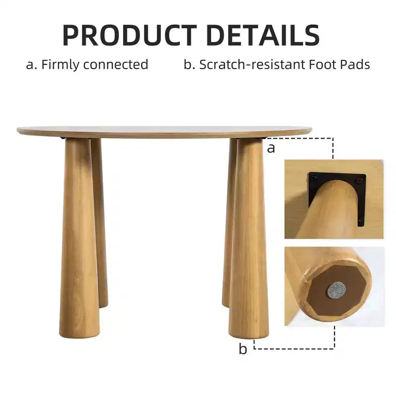 PexFix Tavolo da Pranzo Rotondo da 45 pollici Tavolo da Cucina per 4 Persone con Bordo a Forma di Arco e 4 Gambe Affusolate per Soggiorno Sala da Pranzo Caffè Ufficio Robusto Naturale