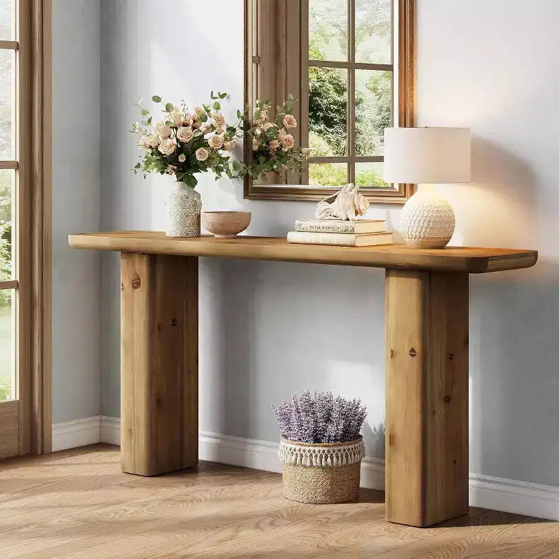 Consolle Lantine in Legno Massello, Tavolo da Ingresso Lungo 160 cm, Tavolo Rustico da Divano per Soggiorno, Ingresso, Corridoio, Facile Montaggio