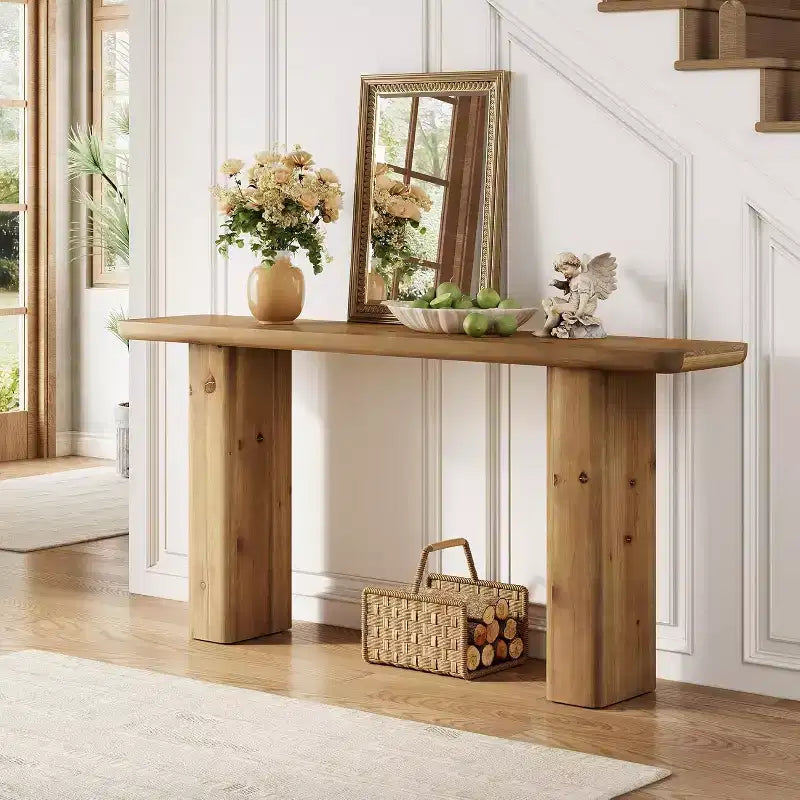 Consolle Lantine in Legno Massello, Tavolo da Ingresso Lungo 160 cm, Tavolo Rustico da Divano per Soggiorno, Ingresso, Corridoio, Facile Montaggio