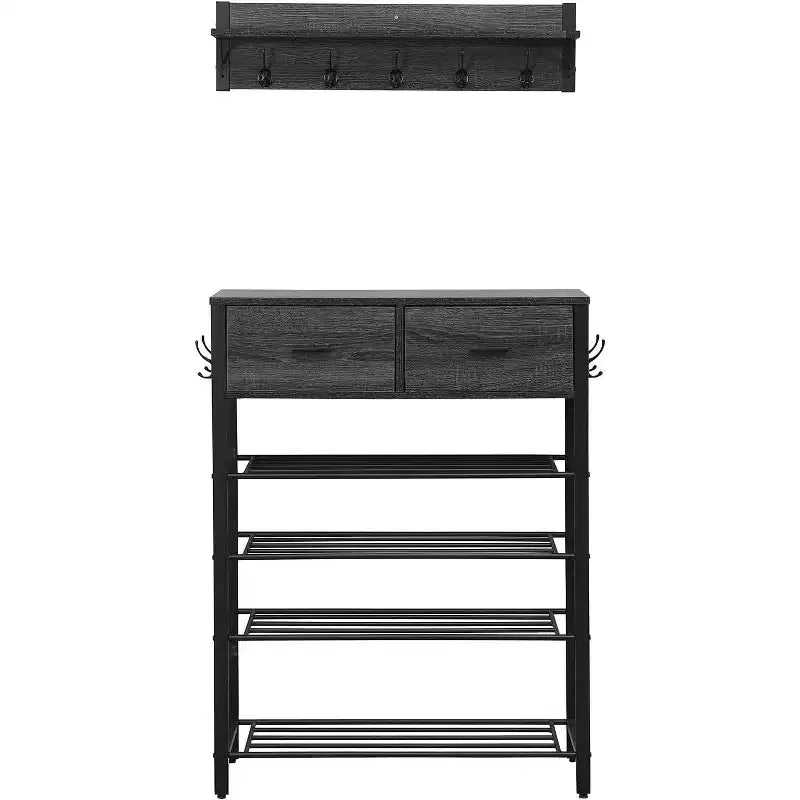 4-tier Shoe Rack With 2 Drawers, Shoes Storage Rack One Set Hallway Show Rack With Storage And Hooks Entry Way 31.5 x 11.81 x 42.32 Inch