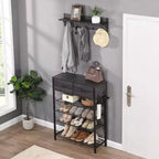 Scarpiera a 4 ripiani con 2 cassetti, scarpiera portaoggetti, set singolo, scarpiera da ingresso con contenitore e ganci, ingresso 80 x 30 x 107,5 cm