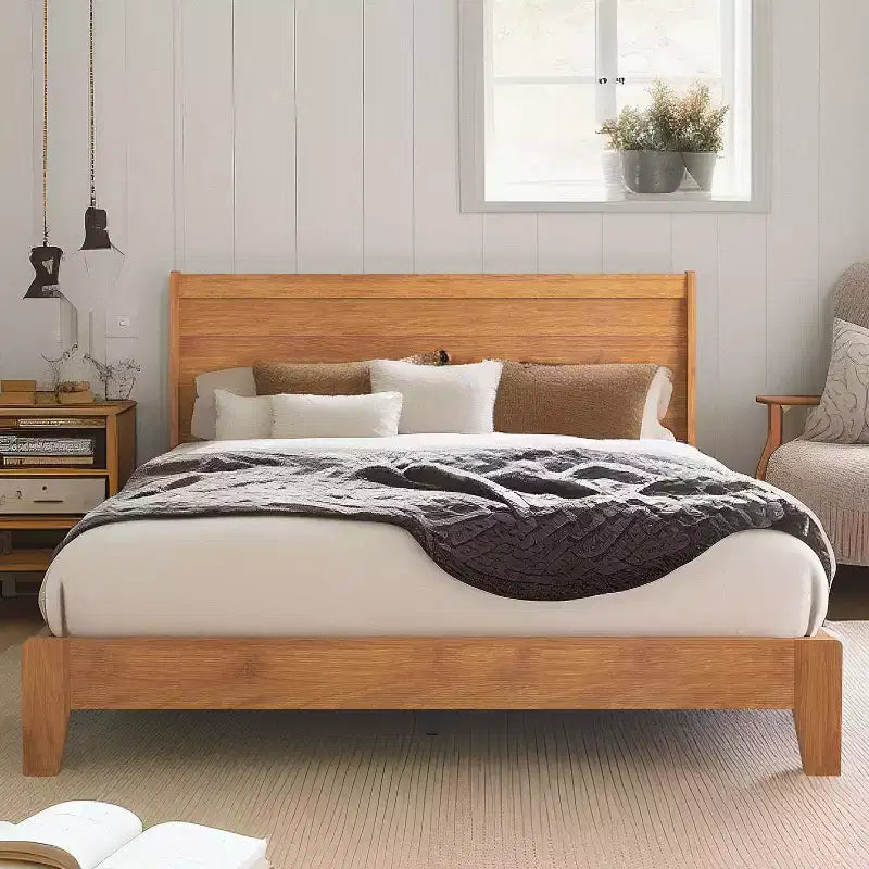 Galano Queen Abby Serene Bed with Headboard  Amber Walnut