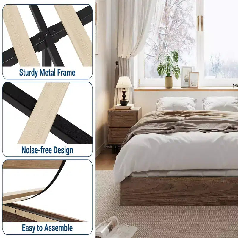 Struttura Letto in Legno Senza Testiera, Supporto a Doghe in Legno, Nessuna Rete a Molle Necessaria, Facile Montaggio