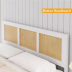 Coolmee Letto Matrimoniale King Size in Rattan con Testiera, Struttura Letto Boho con Rete Metallica Robusta, Silenzioso, Nessuna Molla Richiesta