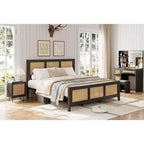 Coolmee Letto Matrimoniale King Size in Rattan con Testiera, Struttura Letto Boho con Rete Metallica Robusta, Silenzioso, Nessuna Molla Richiesta