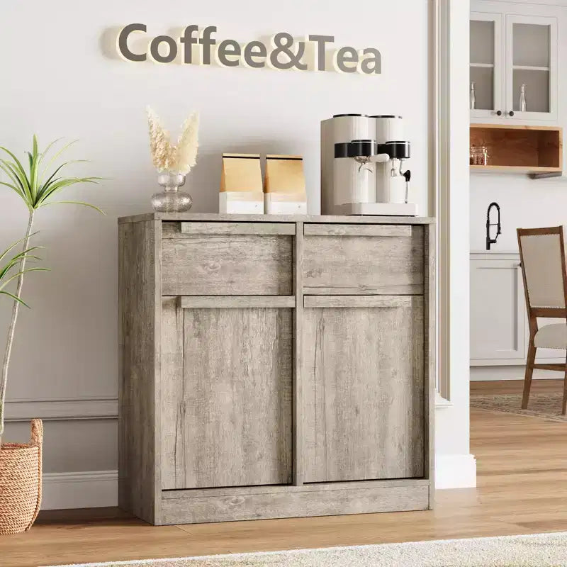 Credenza a buffet da 80 cm, mobile bar per ingresso con 2 cassetti, armadio a pavimento in legno, tavolo console multimediale per soggiorno