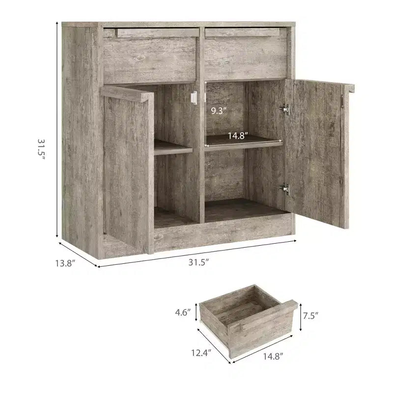 Credenza a buffet da 80 cm, mobile bar per ingresso con 2 cassetti, armadio a pavimento in legno, tavolo console multimediale per soggiorno