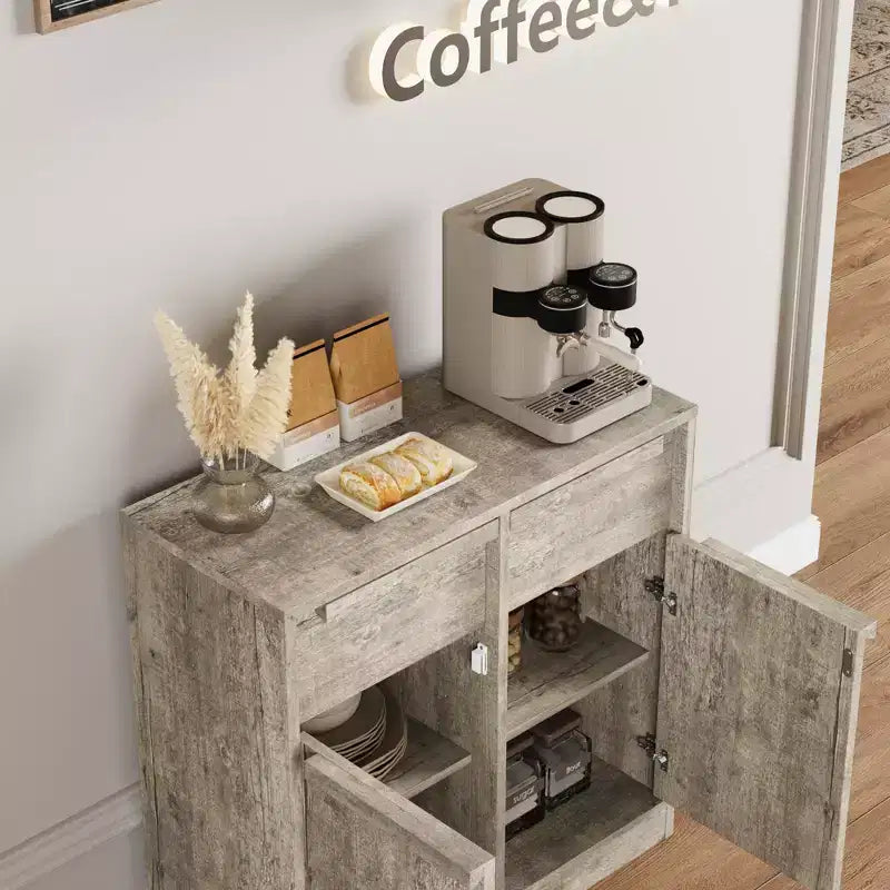 Credenza a buffet da 80 cm, mobile bar per ingresso con 2 cassetti, armadio a pavimento in legno, tavolo console multimediale per soggiorno