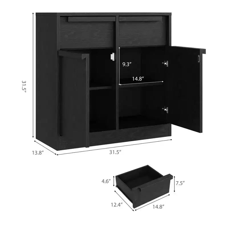 Credenza a buffet da 80 cm, mobile bar per ingresso con 2 cassetti, armadio a pavimento in legno, tavolo console multimediale per soggiorno