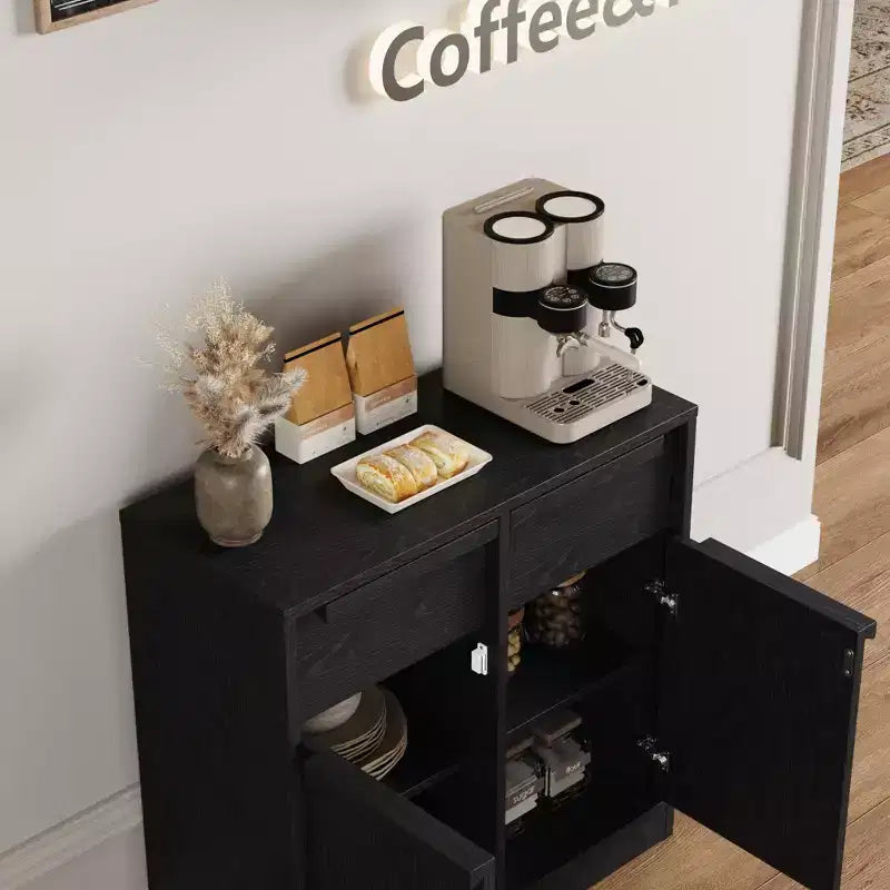Credenza a buffet da 80 cm, mobile bar per ingresso con 2 cassetti, armadio a pavimento in legno, tavolo console multimediale per soggiorno