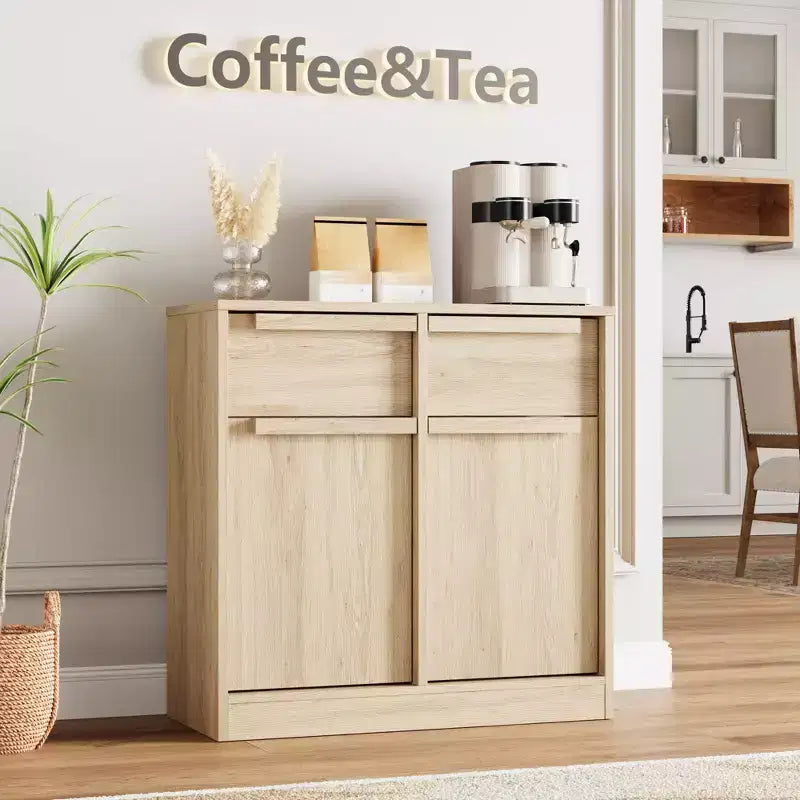 Credenza a buffet da 80 cm, mobile bar per ingresso con 2 cassetti, armadio a pavimento in legno, tavolo console multimediale per soggiorno