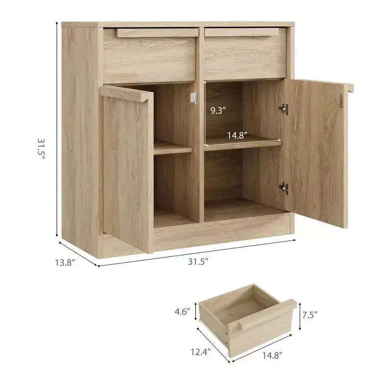 Credenza a buffet da 80 cm, mobile bar per ingresso con 2 cassetti, armadio a pavimento in legno, tavolo console multimediale per soggiorno