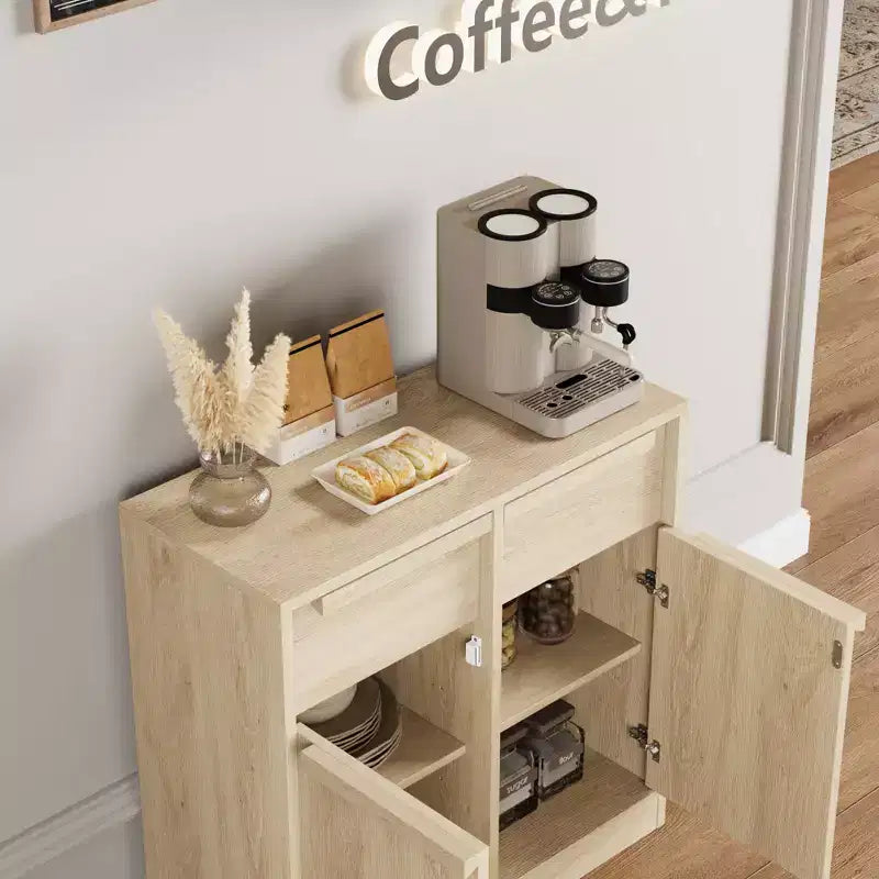 Credenza a buffet da 80 cm, mobile bar per ingresso con 2 cassetti, armadio a pavimento in legno, tavolo console multimediale per soggiorno