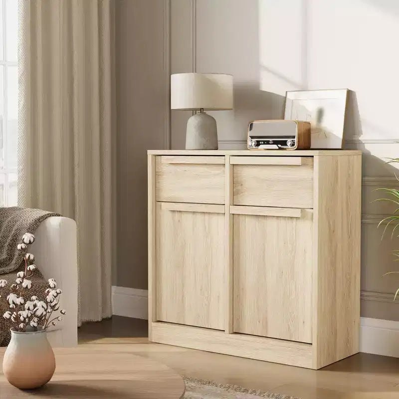Credenza a buffet da 80 cm, mobile bar per ingresso con 2 cassetti, armadio a pavimento in legno, tavolo console multimediale per soggiorno