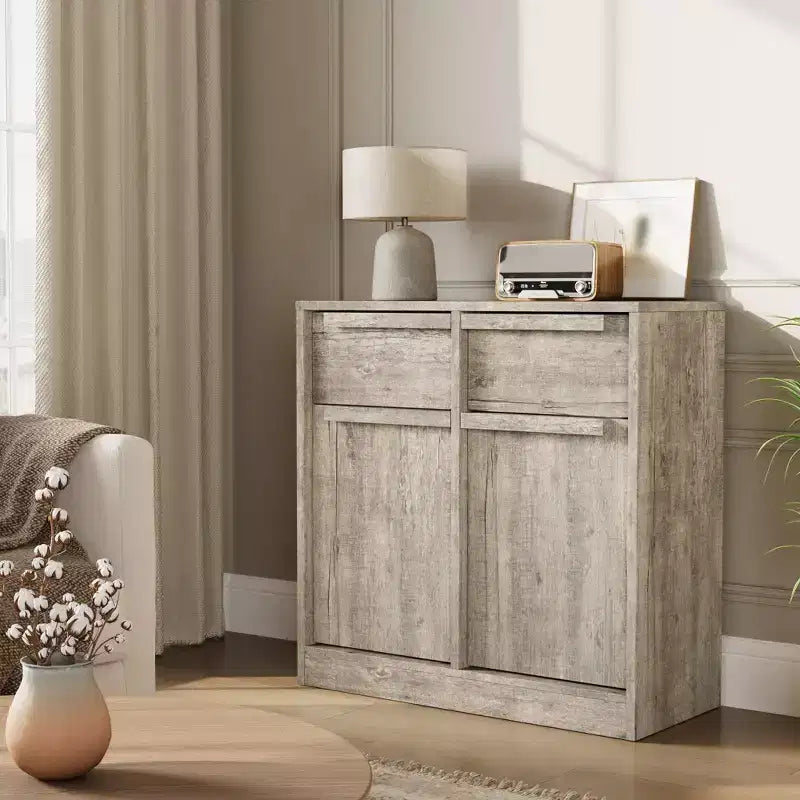 Credenza a buffet da 80 cm, mobile bar per ingresso con 2 cassetti, armadio a pavimento in legno, tavolo console multimediale per soggiorno