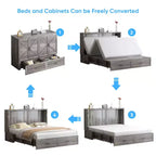Mjkone Letto a scomparsa matrimoniale moderno con porte USB, cassetti e materasso da 4,7''