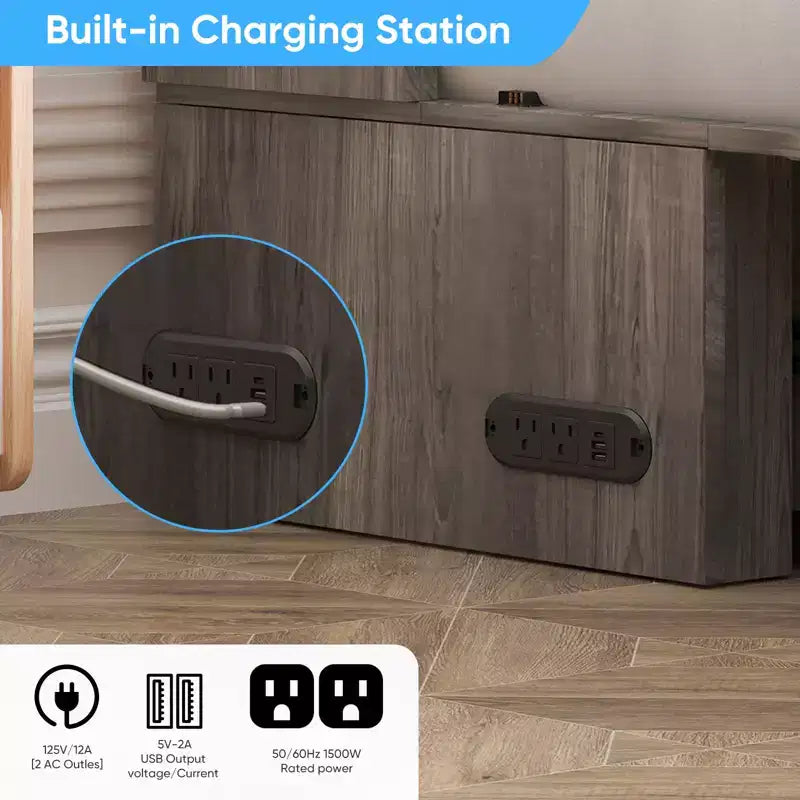 Mjkone Letto a scomparsa matrimoniale moderno con porte USB, cassetti e materasso da 4,7''
