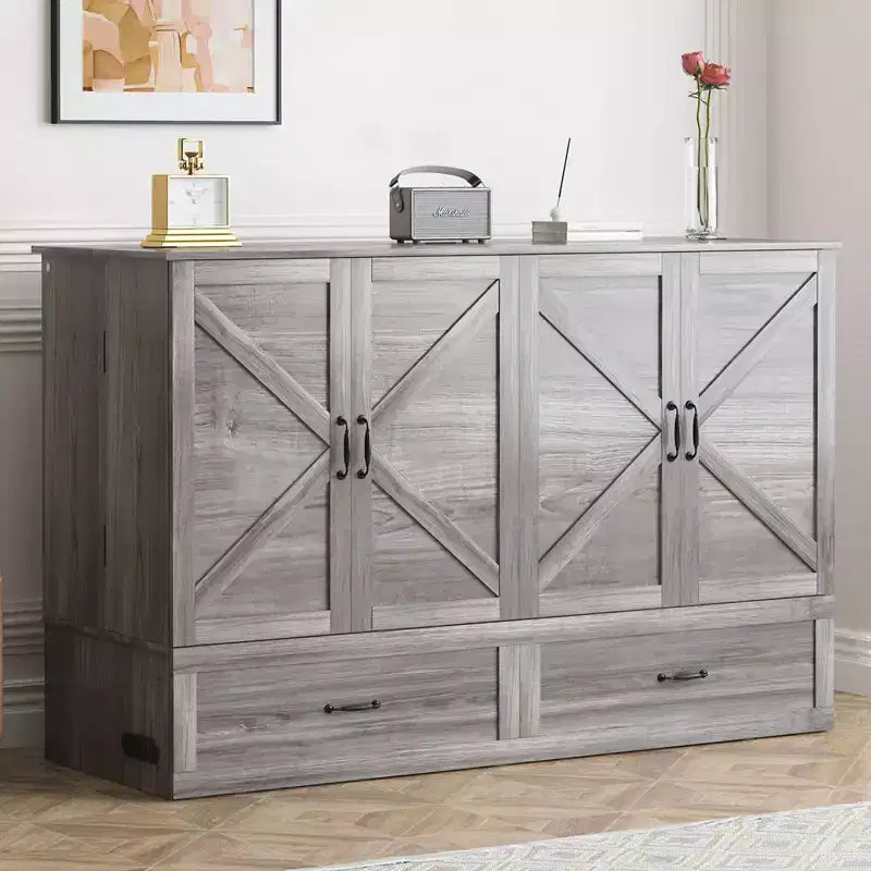 Mjkone Letto a scomparsa matrimoniale moderno con porte USB, cassetti e materasso da 4,7''