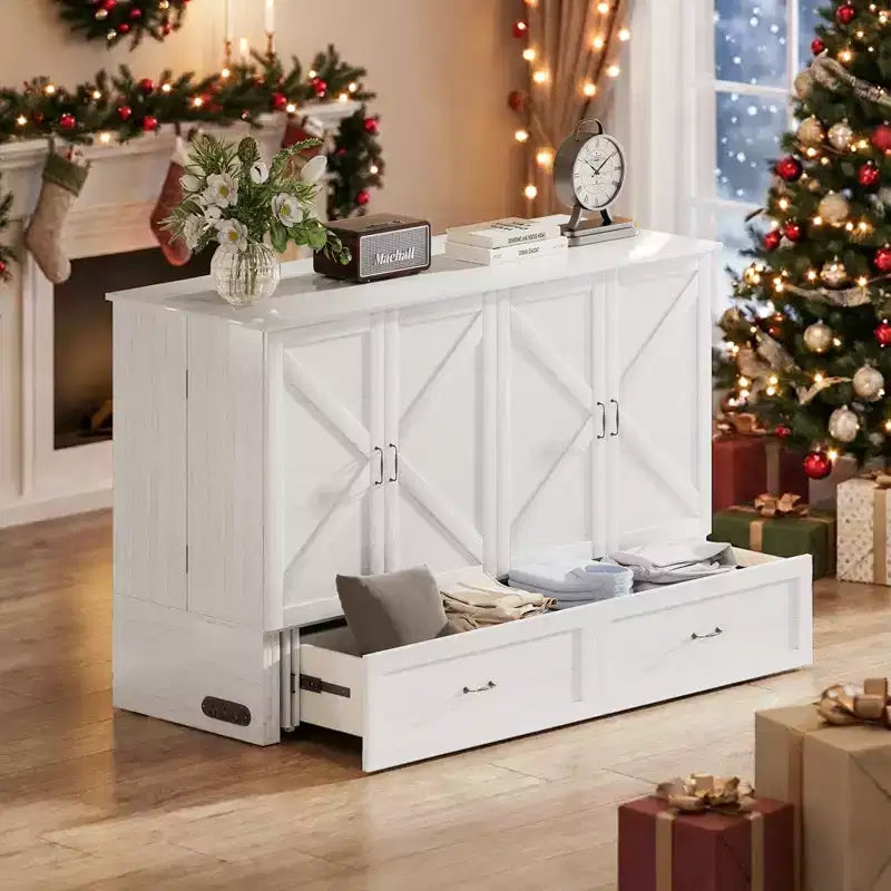 Mjkone Letto a scomparsa matrimoniale moderno con porte USB, cassetti e materasso da 4,7''