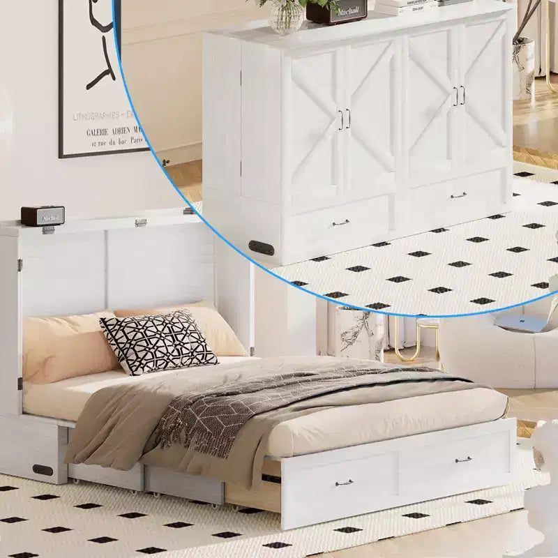 Mjkone Letto a scomparsa matrimoniale moderno con porte USB, cassetti e materasso da 4,7''